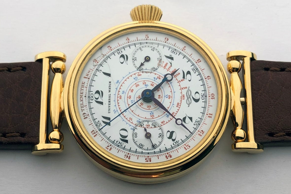 Rare ANCIENNE Montre-Bracelet Suisse Mariage Mécanique UNIVERSEL Chronographe Doré-