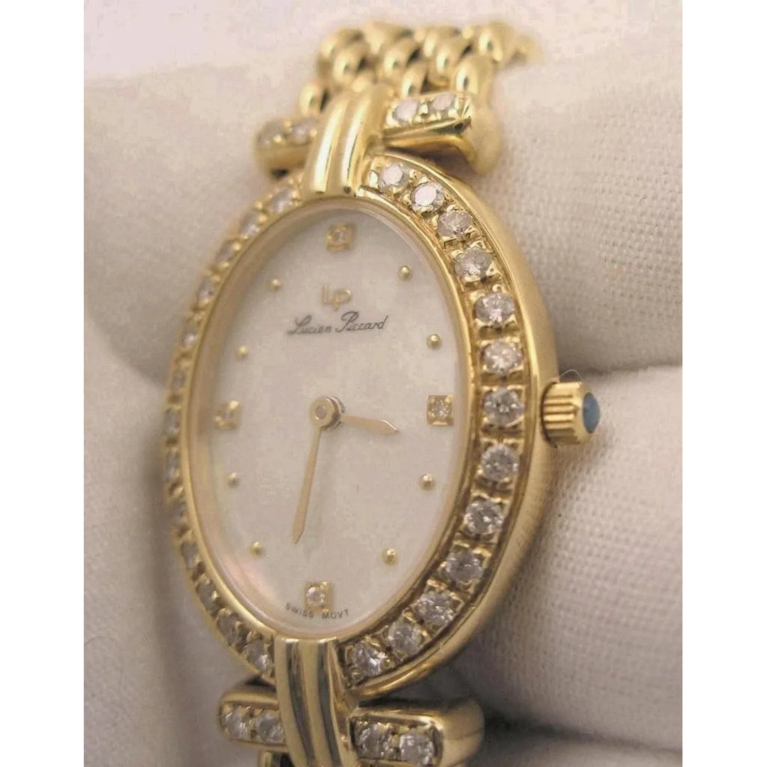 Ultra Rare Montre Femme Lucien Piccard Nacre Or 14 K Diamant avec Boîte+