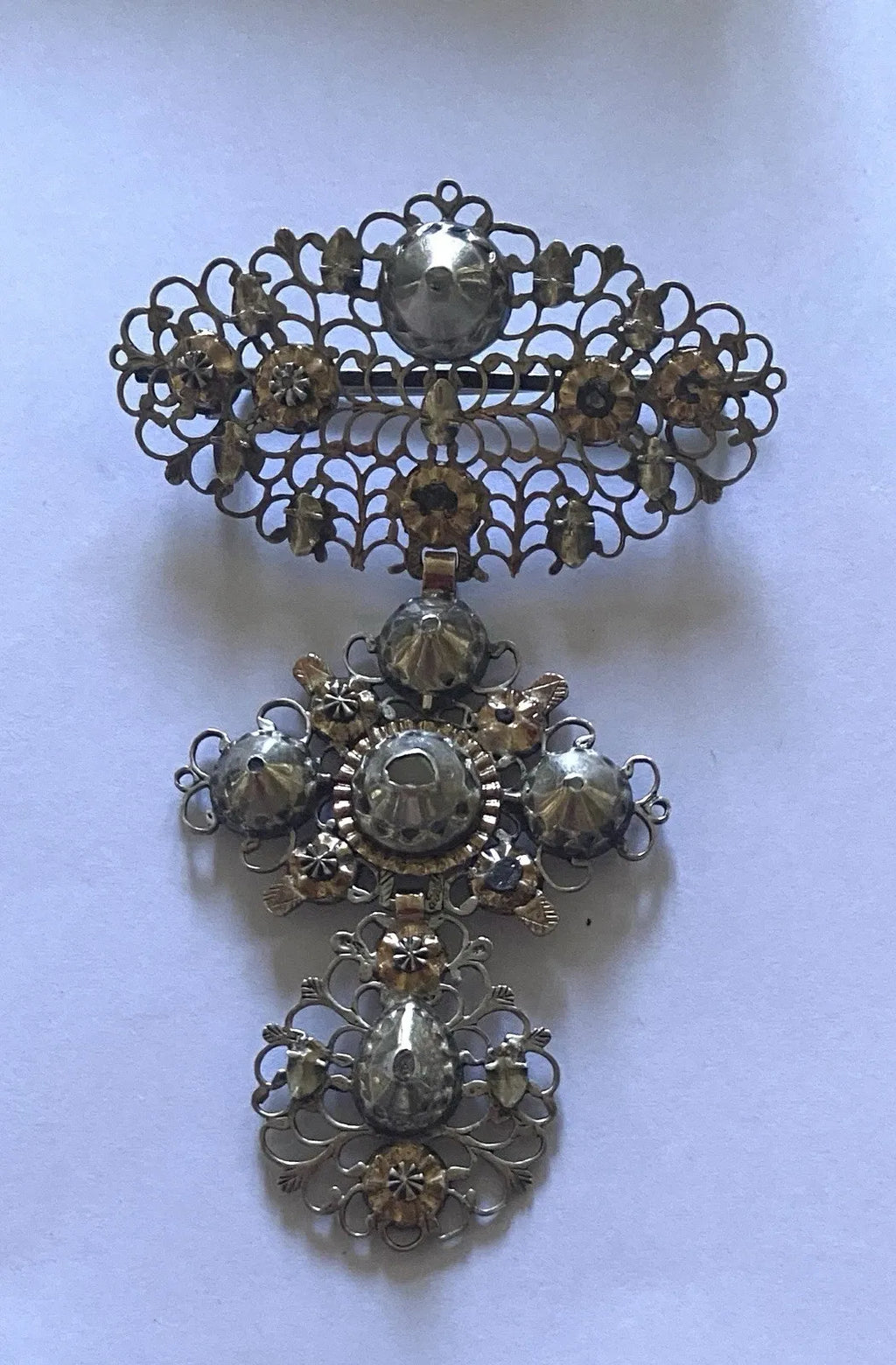 Bijou Début XIX. Croix Papillon Ou Croix Flamande montée En Broche. Argent, Or
