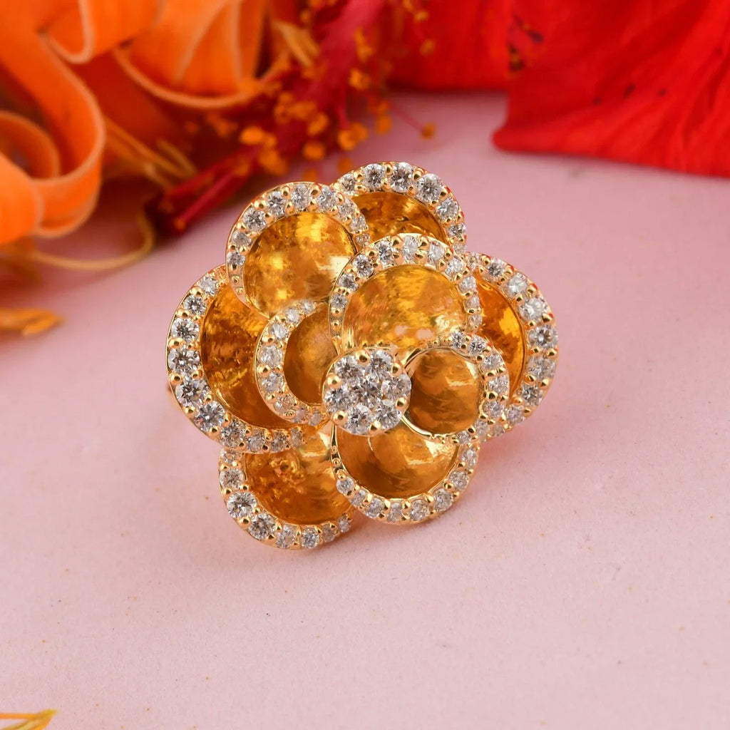 Bague Cocktail En Diamant Naturel Rond SI/H De 1,19 Ct En Or Jaune Massif 14k