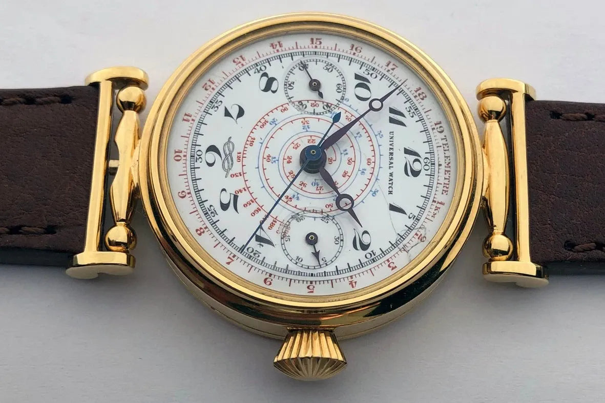 Rare ANCIENNE Montre-Bracelet Suisse Mariage Mécanique UNIVERSEL Chronographe Doré-