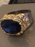 Bague Ancienne Saphir Argent Et Pétale D'Or