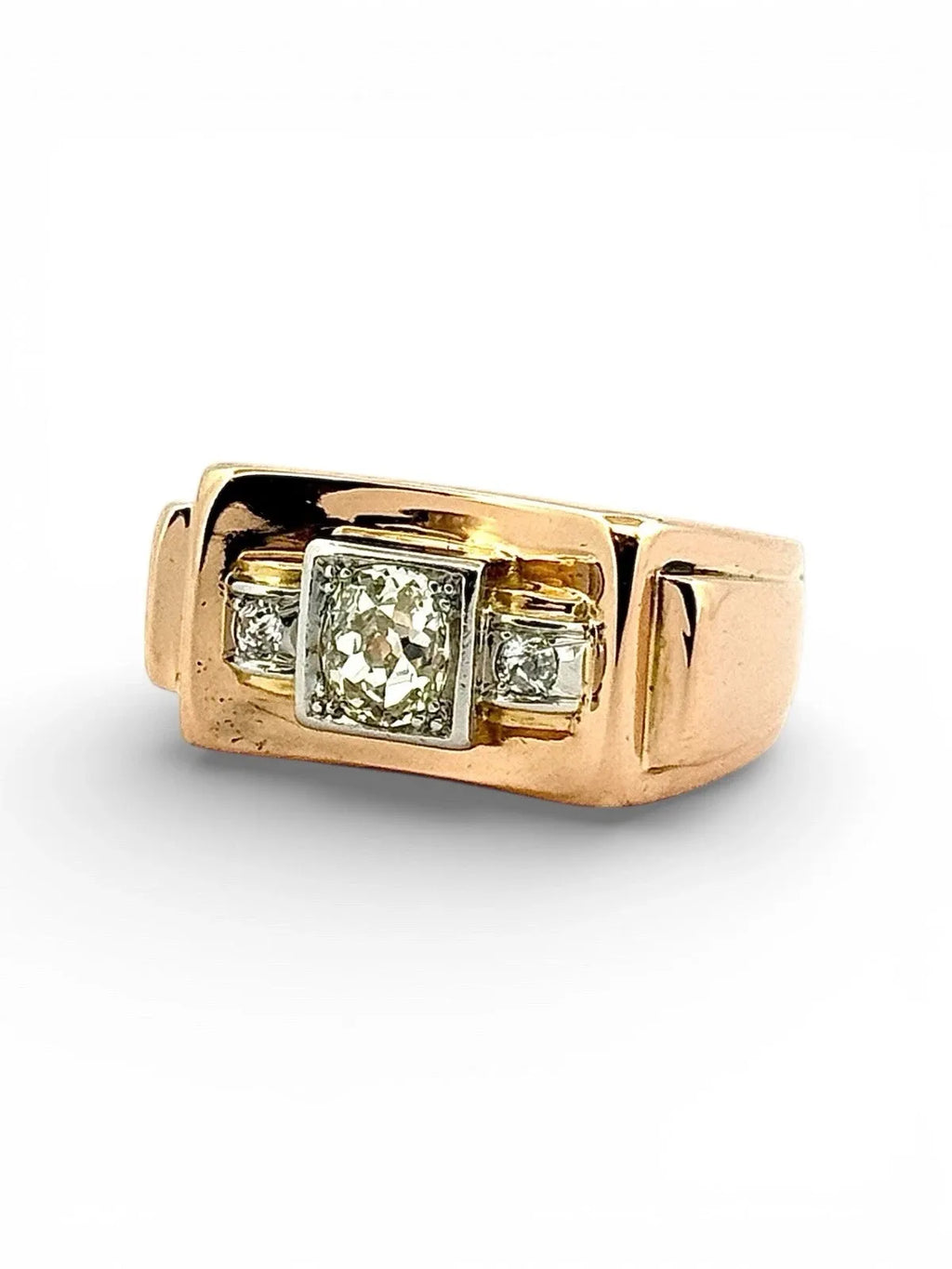 Bague Tank ancienne en or rose et blanc 18 carats et diamants T 52