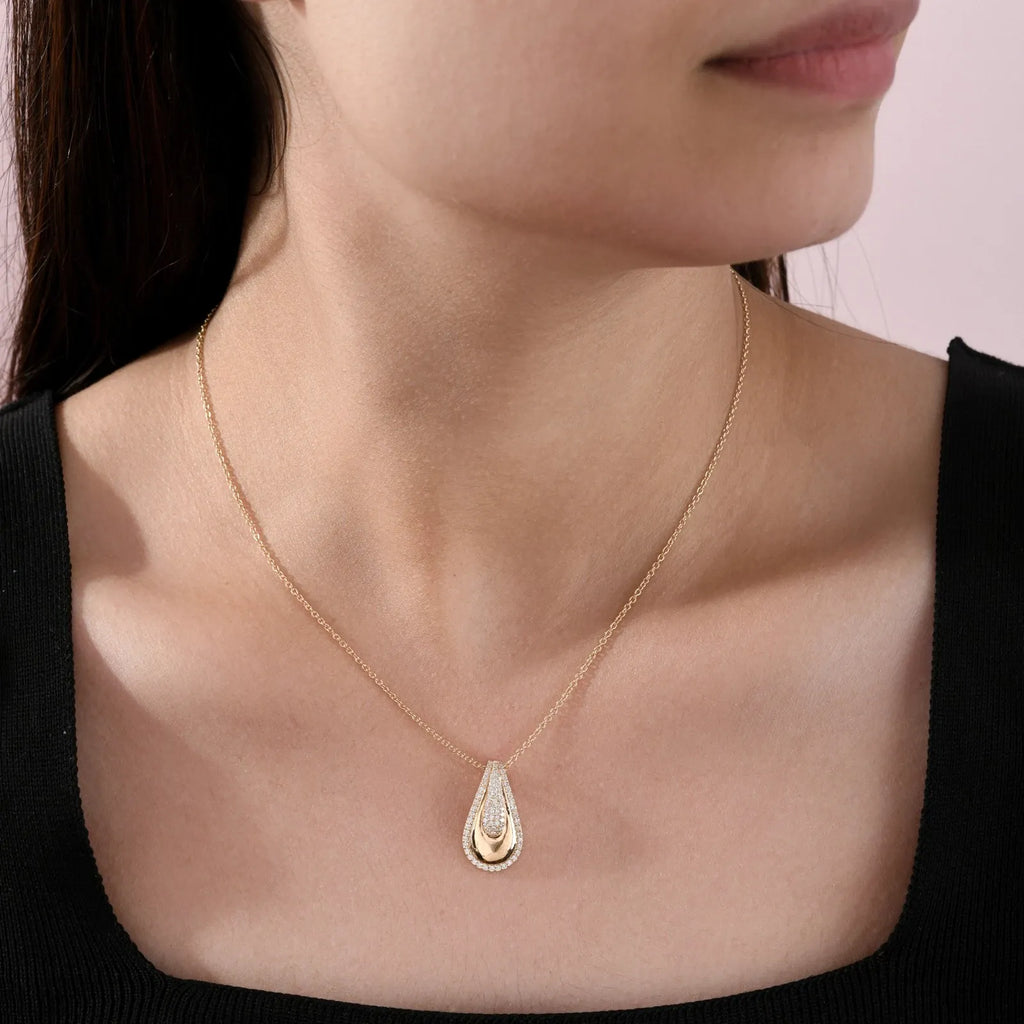 Pendentif Chaîne En Or Jaune Massif 18 Carats Avec Diamant Naturel SI/H 0,48 Ct