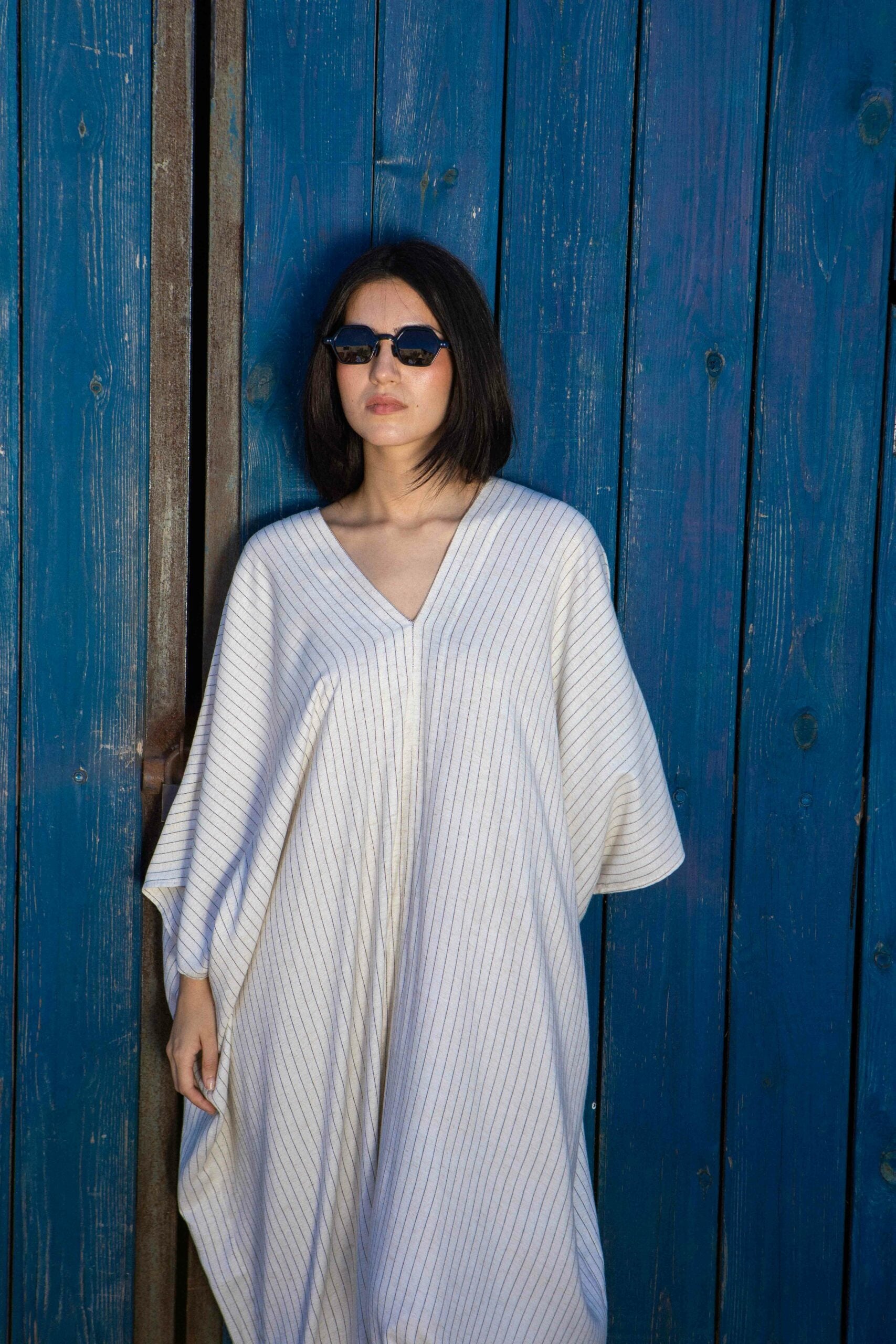 Robe jebba maxi lin raye col V