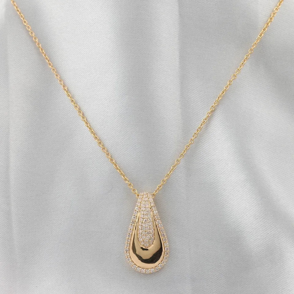 Pendentif Chaîne En Or Jaune Massif 18 Carats Avec Diamant Naturel SI/H 0,48 Ct