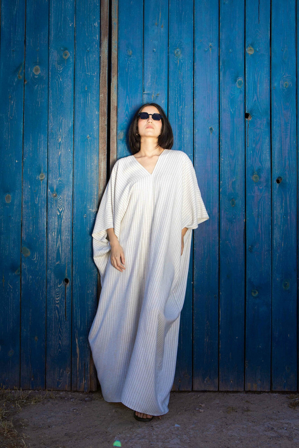 Robe jebba maxi lin raye col V