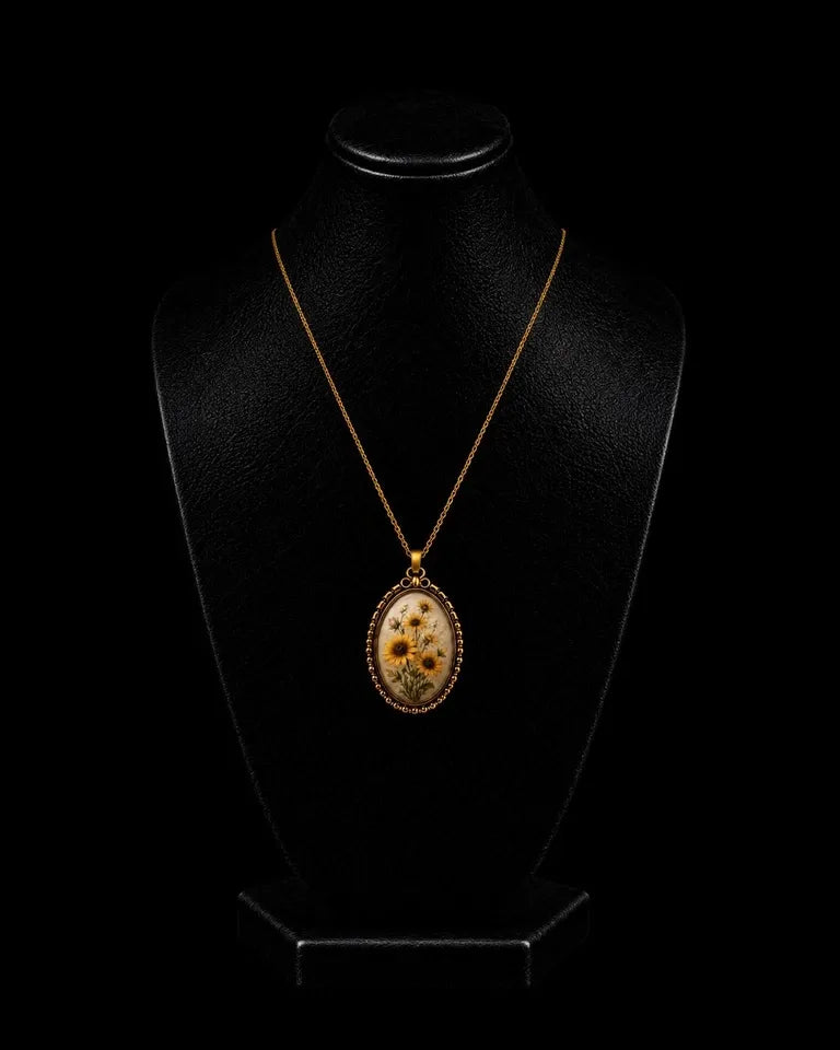 Collier Plaqué Or 18 Carats Femme – Pendentif Fleurs Jaunes – Bijou