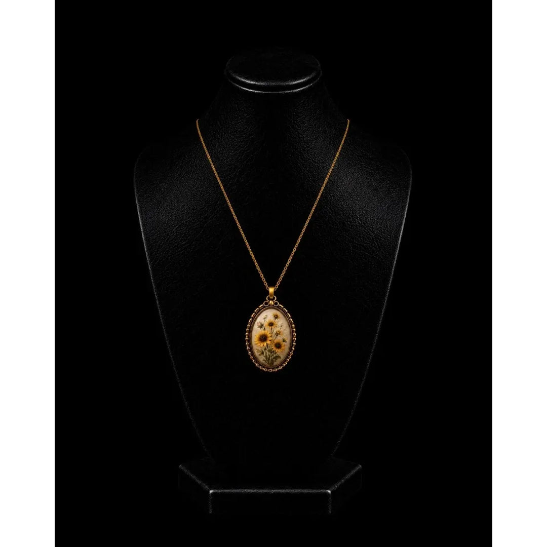 Collier Plaqué Or 18 Carats Femme – Pendentif Fleurs Jaunes – Bijou