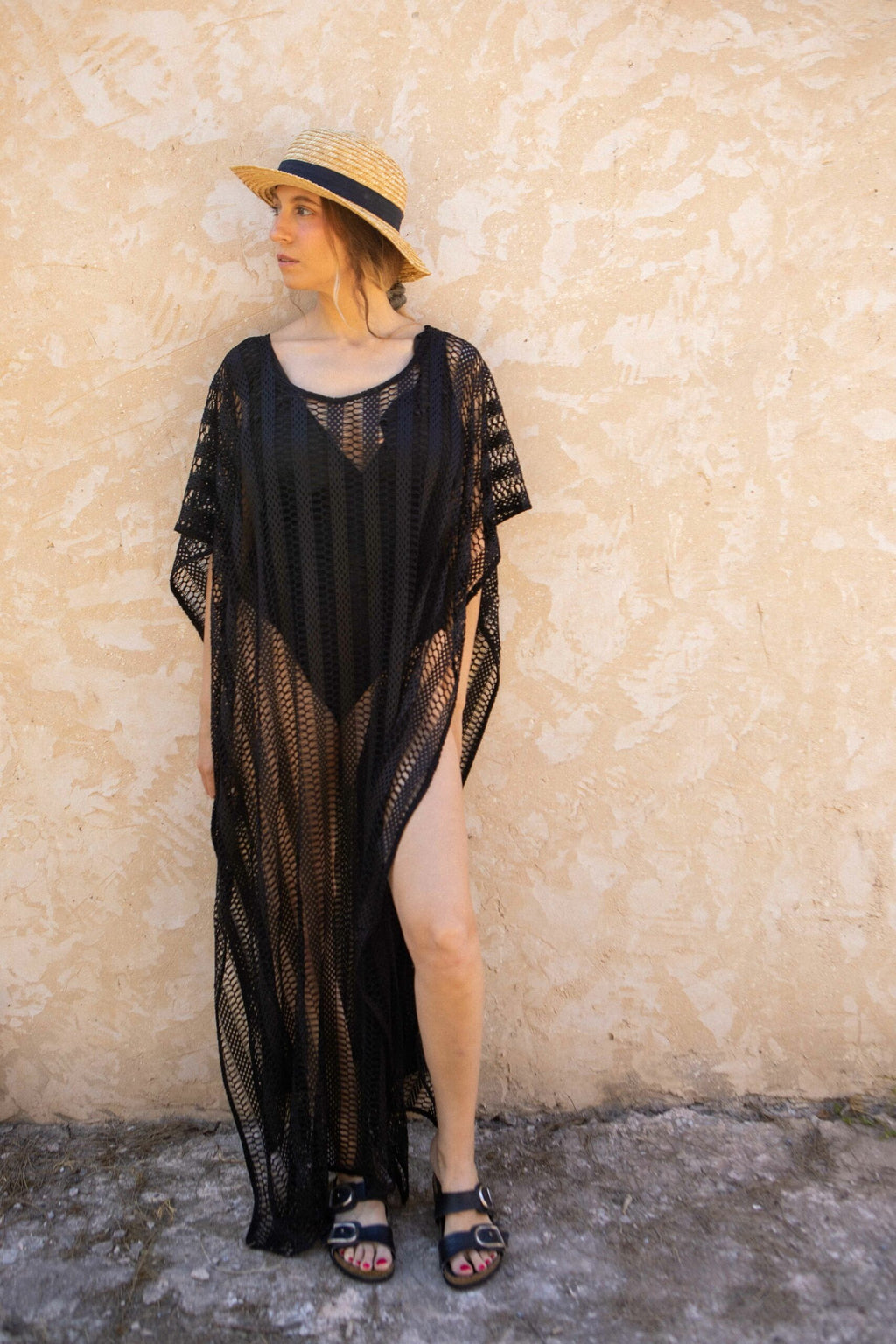 Robe de plage maxi crochet col rond