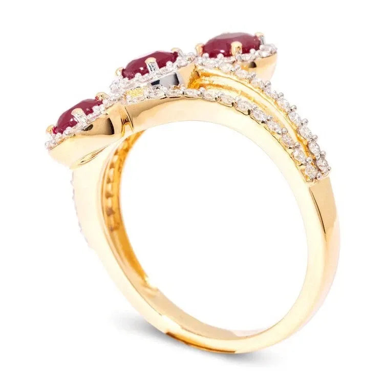 Bague Cocktail En Or Jaune 14K Avec Diamant Rond Naturel De 1,72 Ct Et Rubis