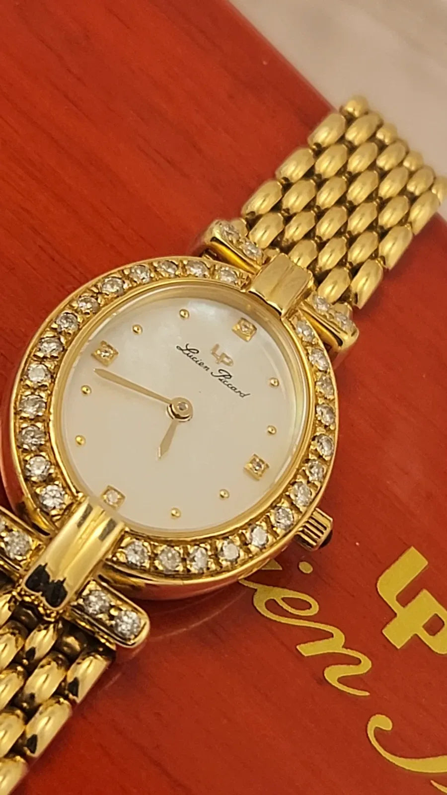Ultra Rare Montre Femme Lucien Piccard Nacre Or 14 K Diamant avec Boîte+