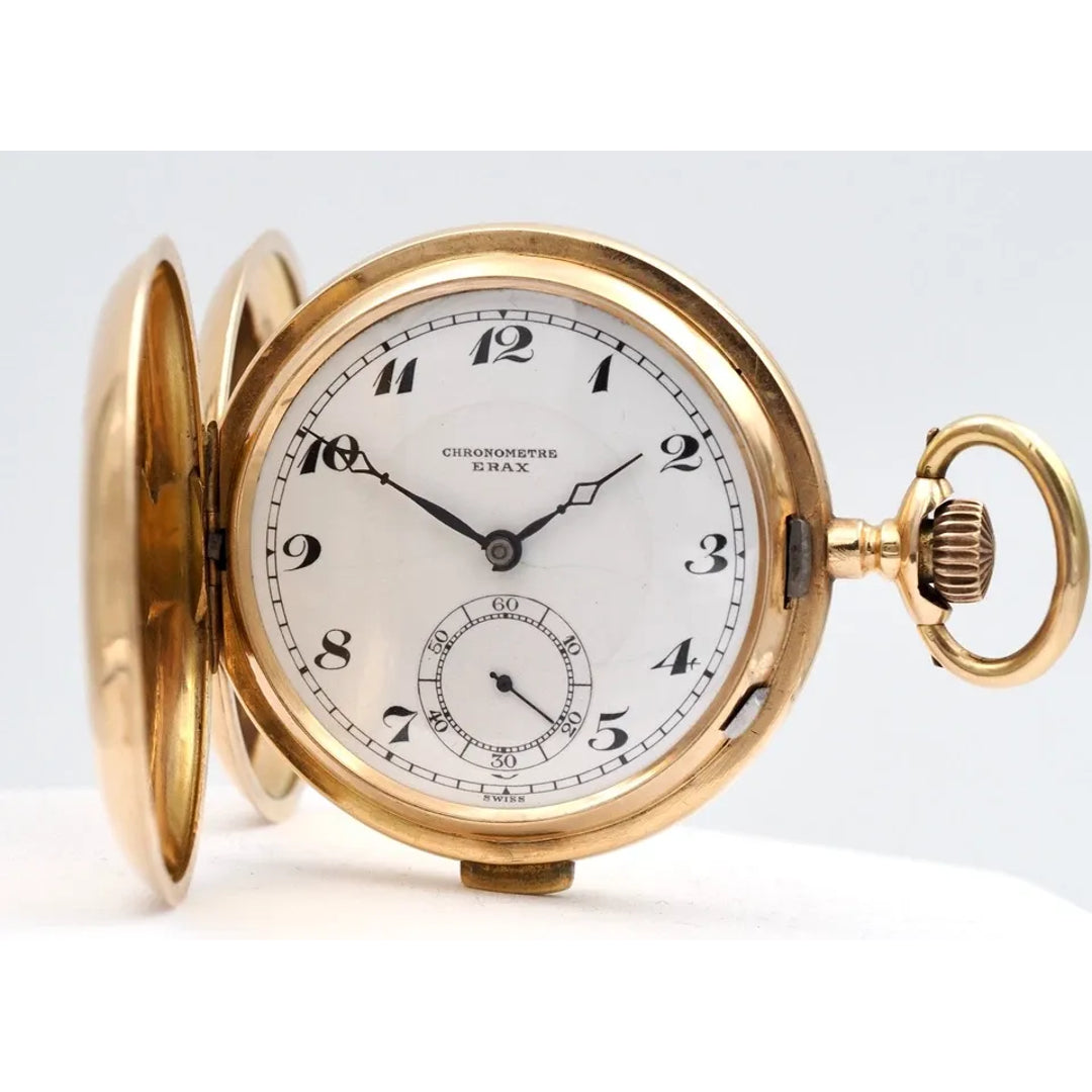 Montre De Poche ERAX Swiss À Quarts De Heure, Or 14K, 88,12 G, 3-Couvercles