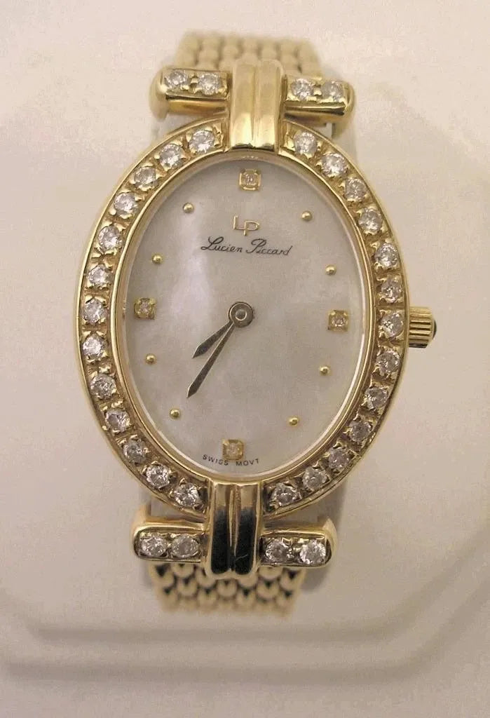 Ultra Rare Montre Femme Lucien Piccard Nacre Or 14 K Diamant avec Boîte+