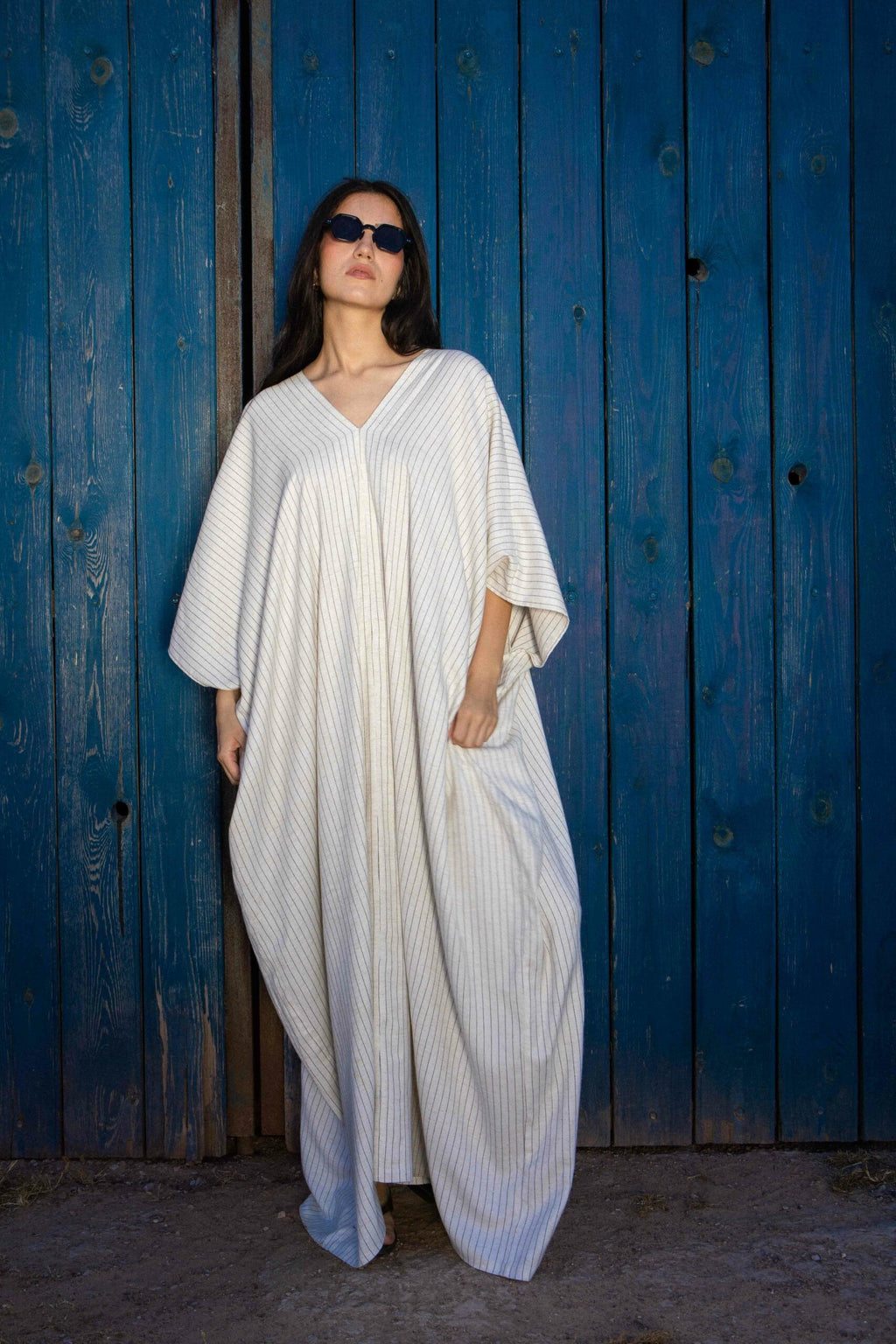 Robe jebba maxi lin raye col V