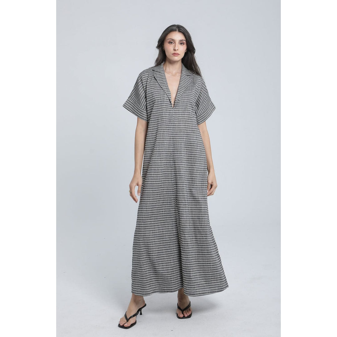 Robe longue à rayures fines en lin