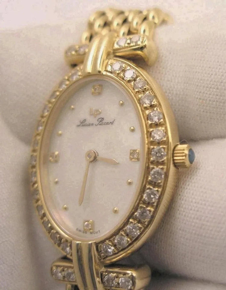Ultra Rare Montre Femme Lucien Piccard Nacre Or 14 K Diamant avec Boîte+