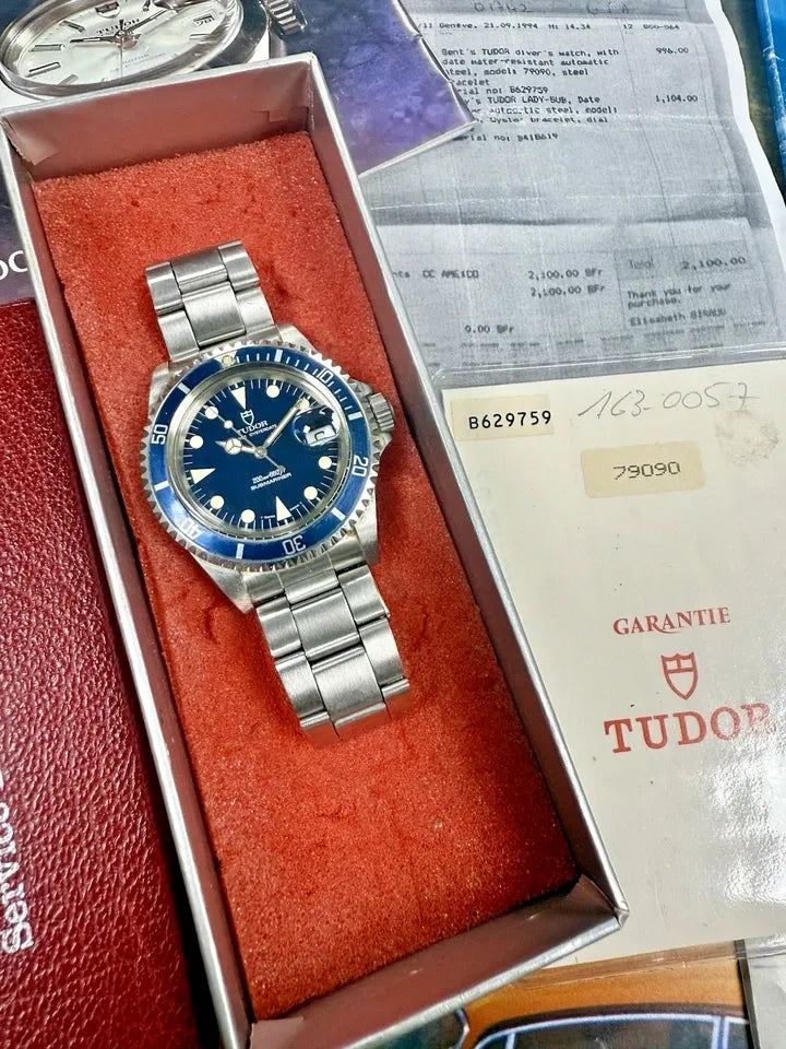 Tudor Submariner 79090 bleu homme - vintage années 1990 - 40 mm - boîte Tudor + papiers