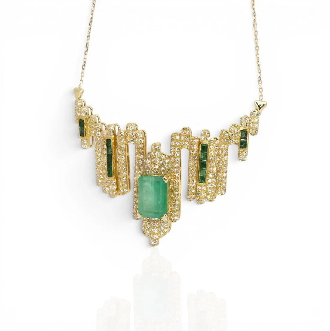 Collier Charm 18K Or Jaune Émeraude Naturelle 5,11 carats Certifié IGI