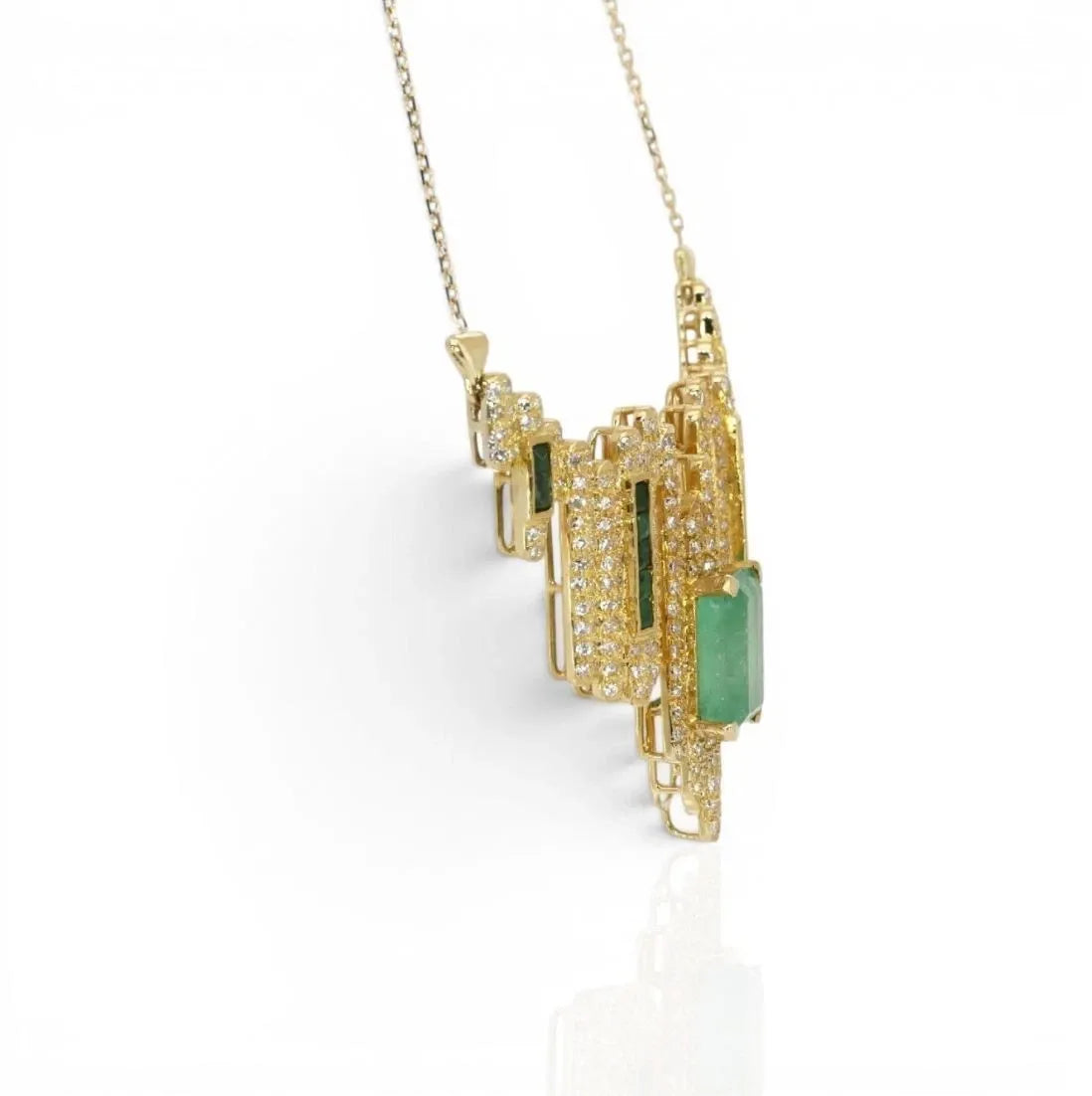 Collier Charm 18K Or Jaune Émeraude Naturelle 5,11 carats Certifié IGI