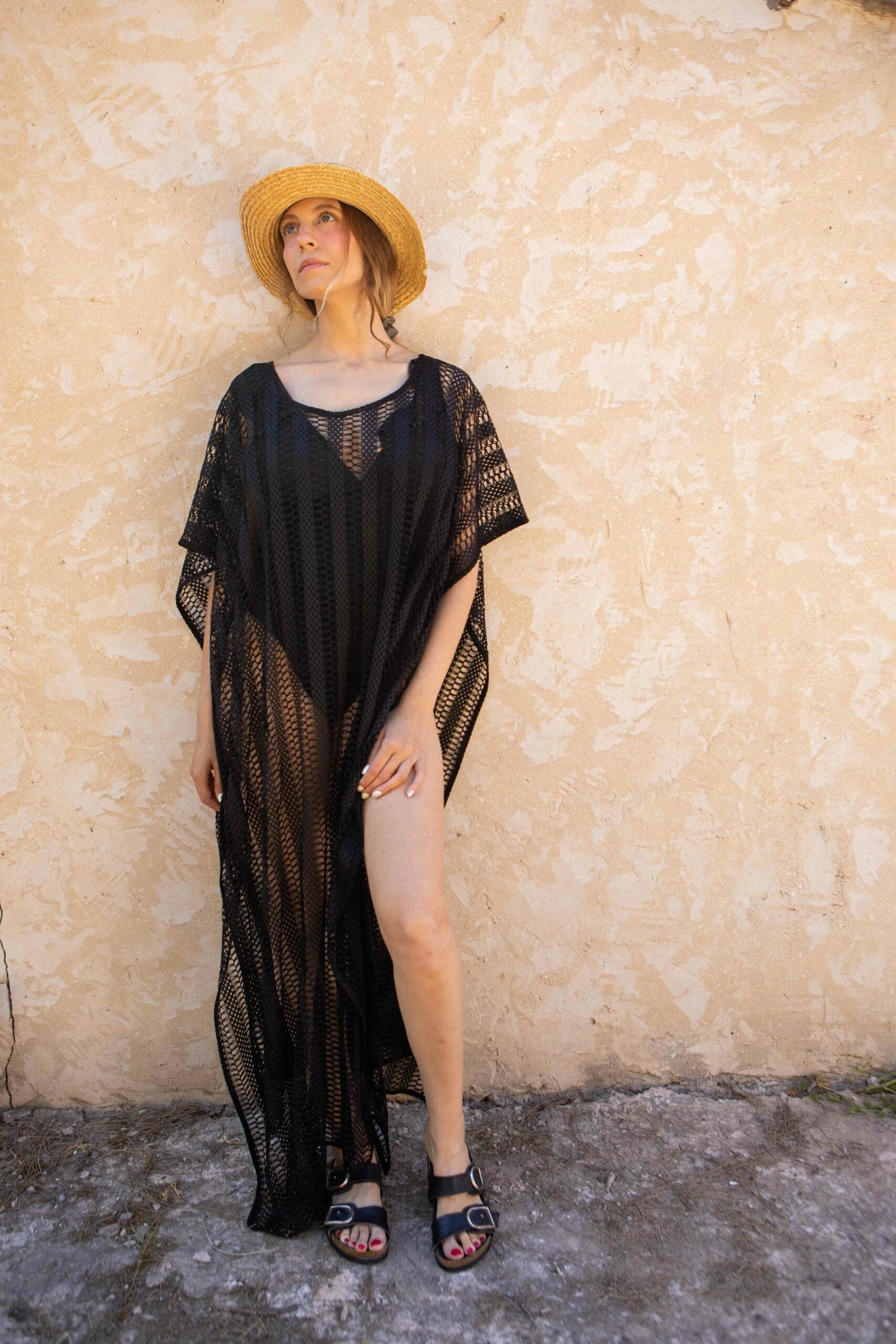 Robe de plage maxi crochet col rond