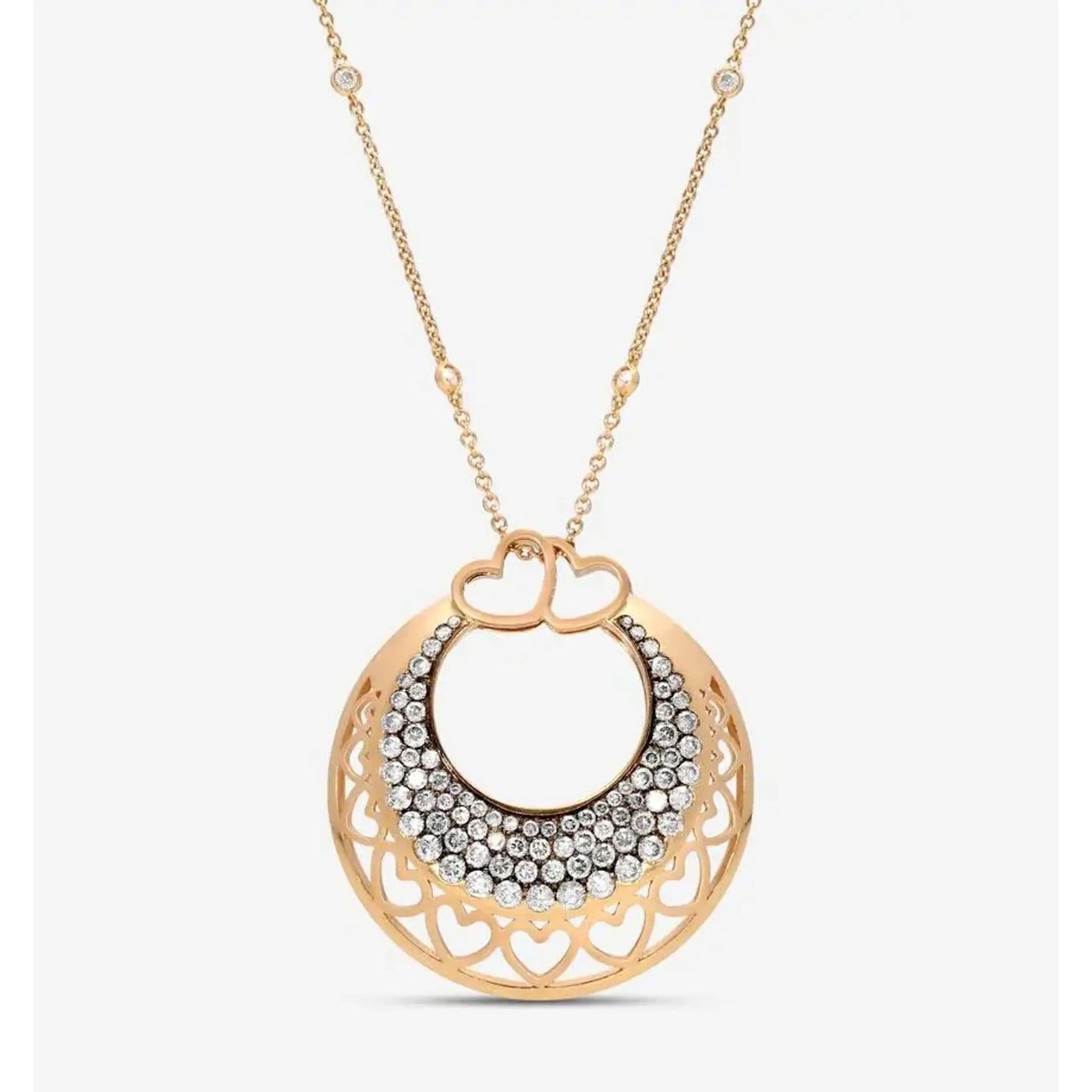Collier pendentif cœur Crivelli Ricami en or rose 18 carats et diamants blancs et brun