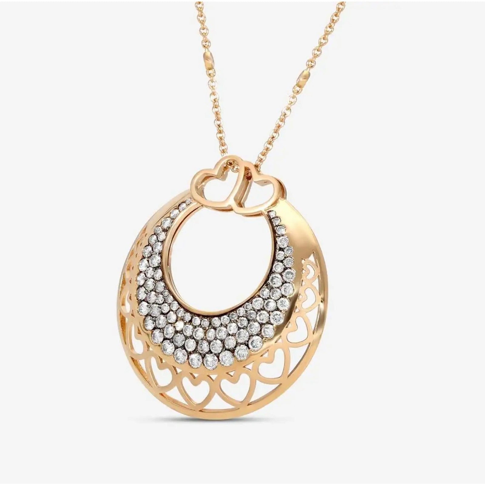 Collier pendentif cœur Crivelli Ricami en or rose 18 carats et diamants blancs et brun