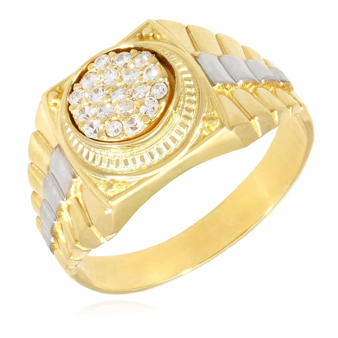 Bague cachet pour homme de style « Jubilee » en or 10 carats (jaune et blanc) avec un zircon cubique de 0,30 ct