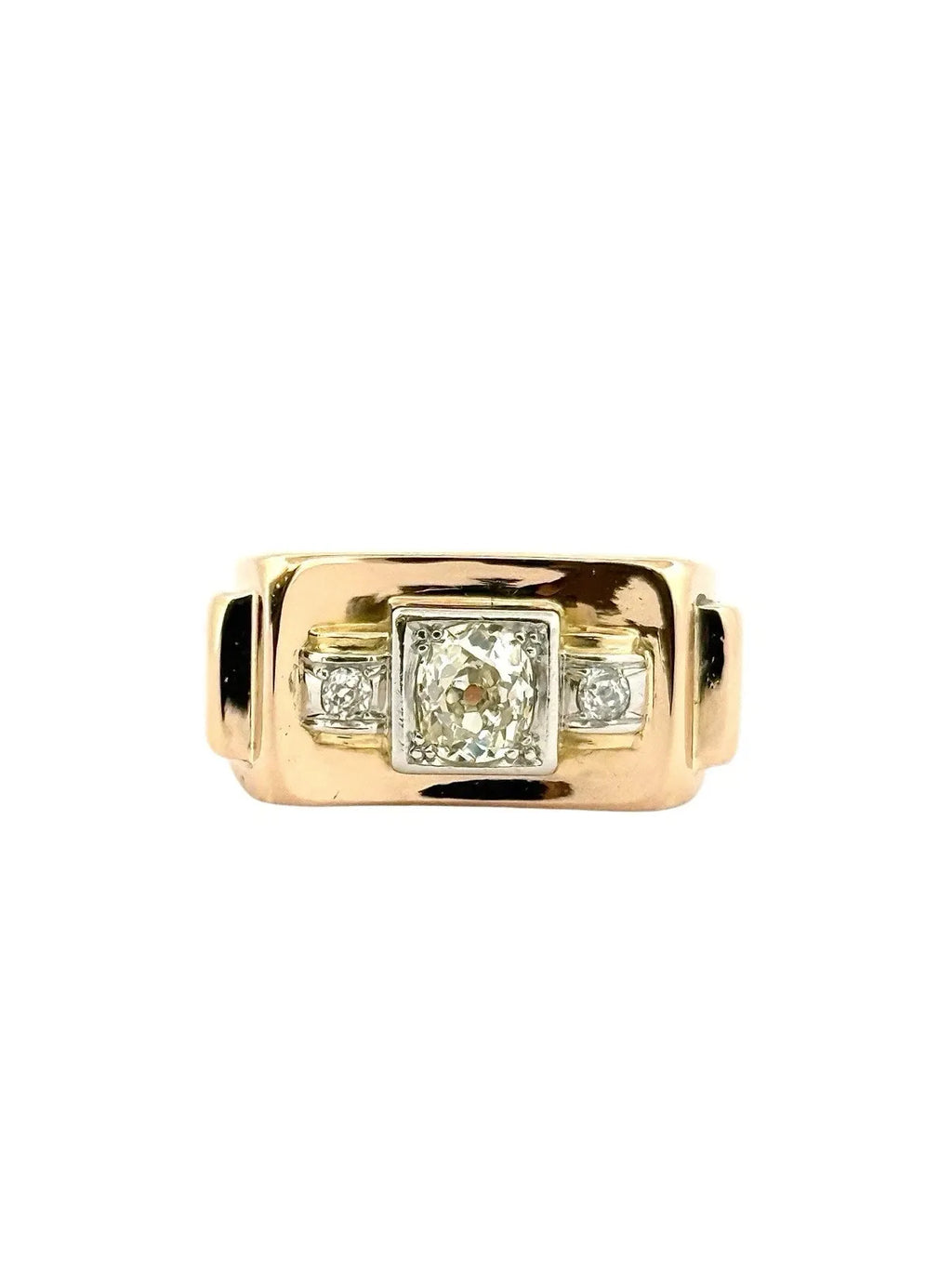 Bague Tank ancienne en or rose et blanc 18 carats et diamants T 52