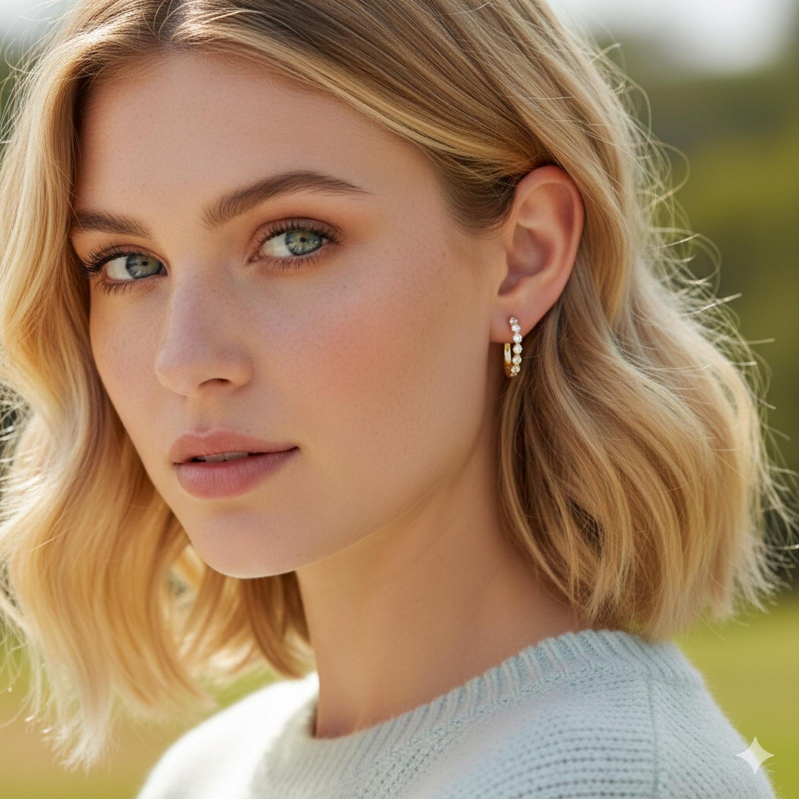 Boucles d'oreilles « huggie » en or jaune 14 carats, ornées de six diamants de synthèse taille ronde, pour un poids total de 1,08 cara