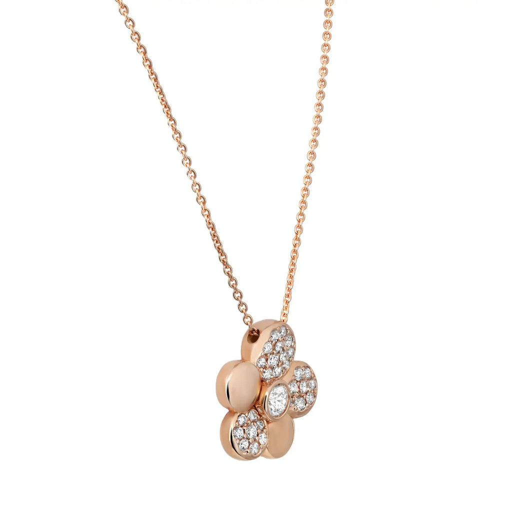Collier Crivelli Margherita avec pendentif en forme de grande fleur sertie de diamants, en or rose 18 carats, 0,48 carat au total