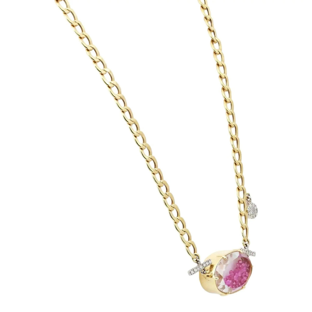 Collier à pendentif « Mini Shaker » avec diamant et rubis de Meira T, en or jaune 14 carats
