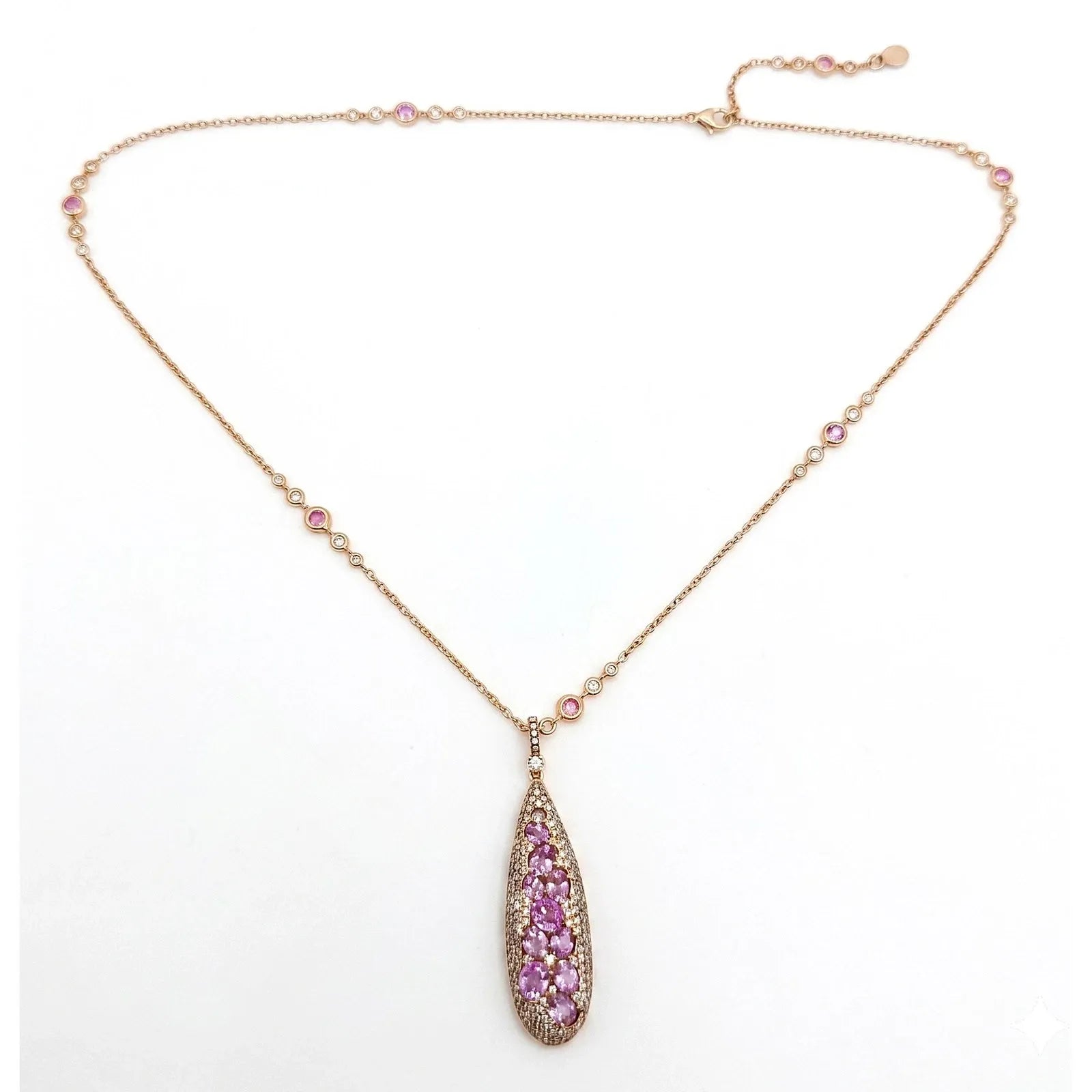 Collier avec pendentif « Crivelli Drop In Fantacy » en diamants et saphirs, en or rose 18 carat