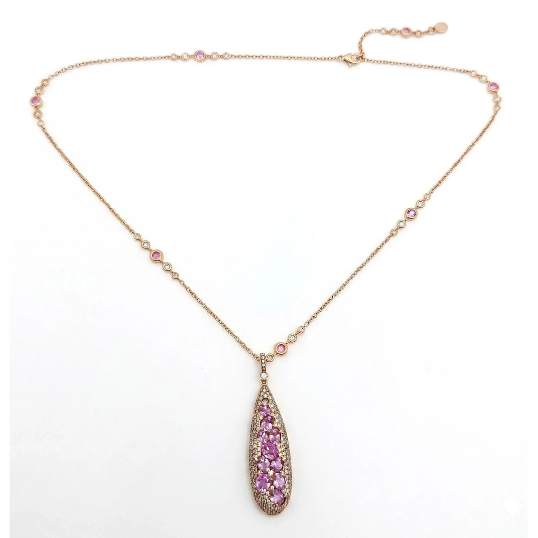 Collier avec pendentif « Crivelli Drop In Fantacy » en diamants et saphirs, en or rose 18 carat