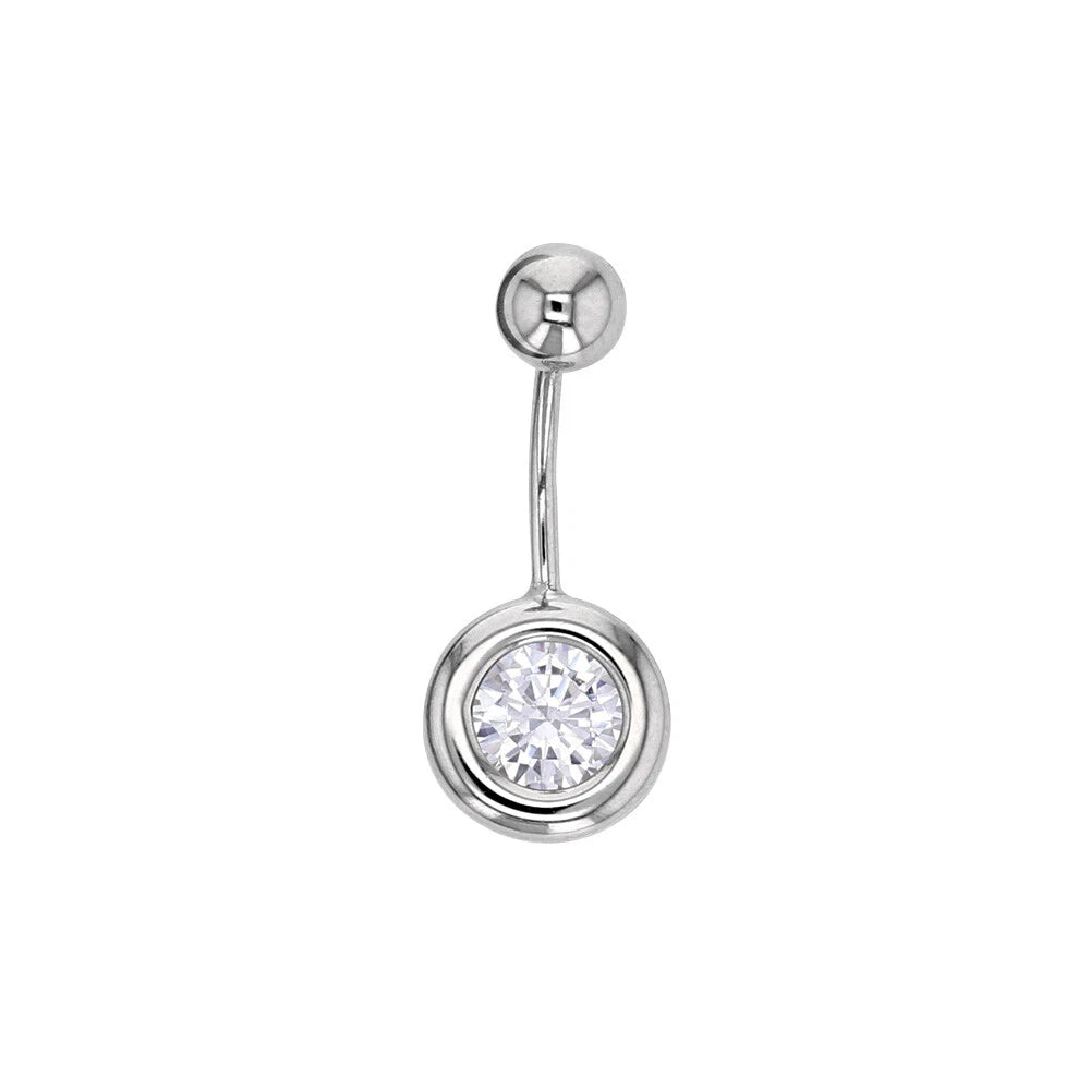 Piercing nombril oxyde de zirconium serti clos en Or blanc 750/000