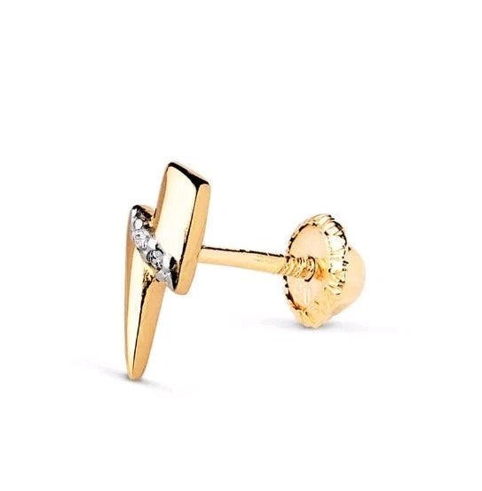 Piercing D'Oreille Or 18K 750 MLS. Éclair Avec Zirconias 9x3 MM.