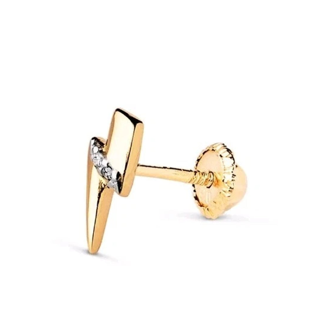Piercing D'Oreille Or 18K 750 MLS. Éclair Avec Zirconias 9x3 MM.