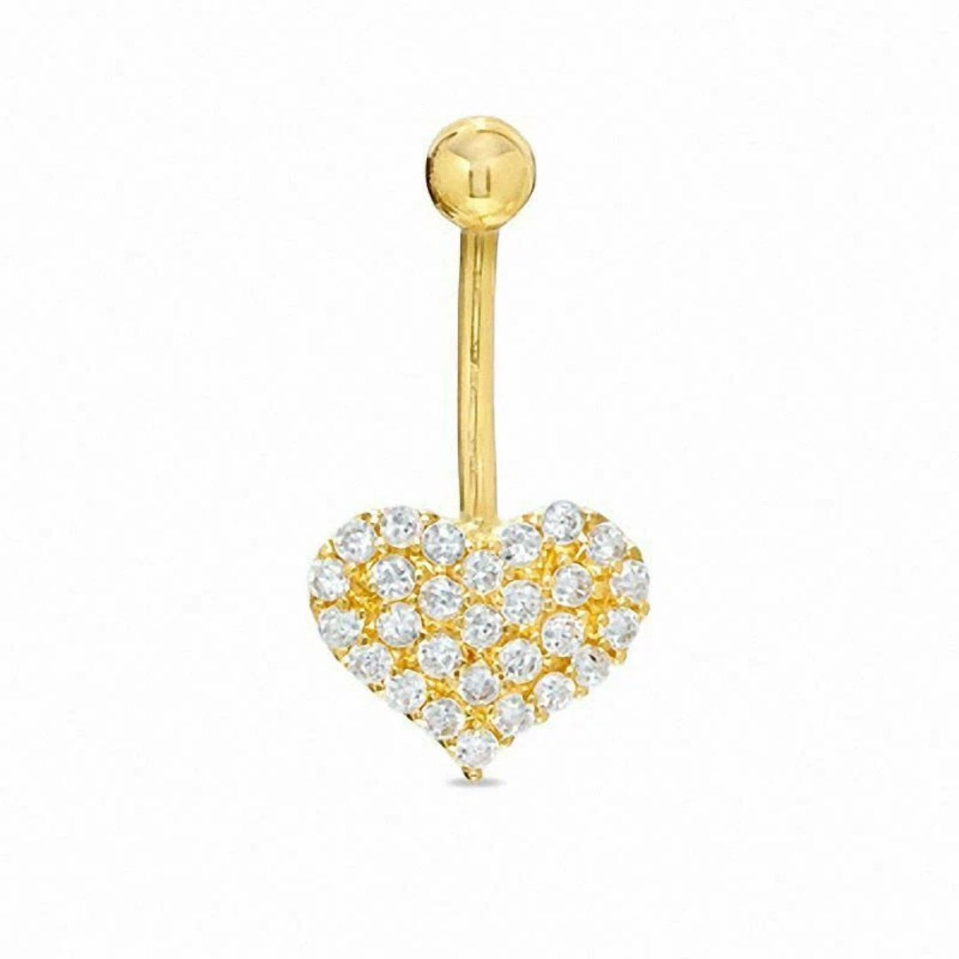 Stud De Piercing Au Nombril En CZ Réel En Or Jaune Massif 14K 16G