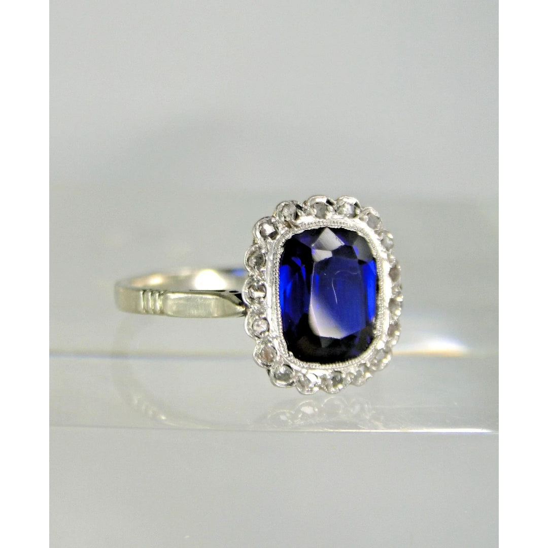 BAGUE POMPADOUR 18K PLATINE SAPHIR DIAMANTS