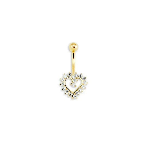 Piercing Au Nombril Ouvert En CZ Stud En Or Jaune Solide 14K 14G